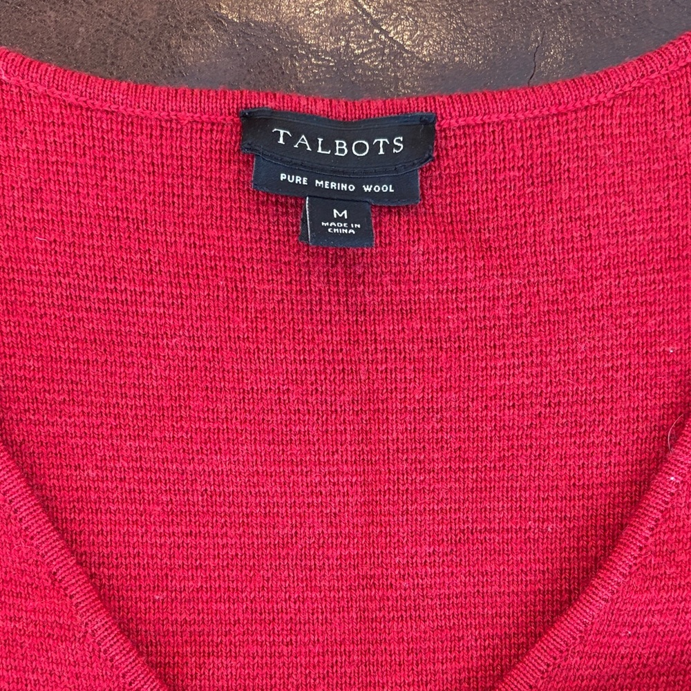 Talbots V-Neck Pure Merino Wool Sweater -  Red